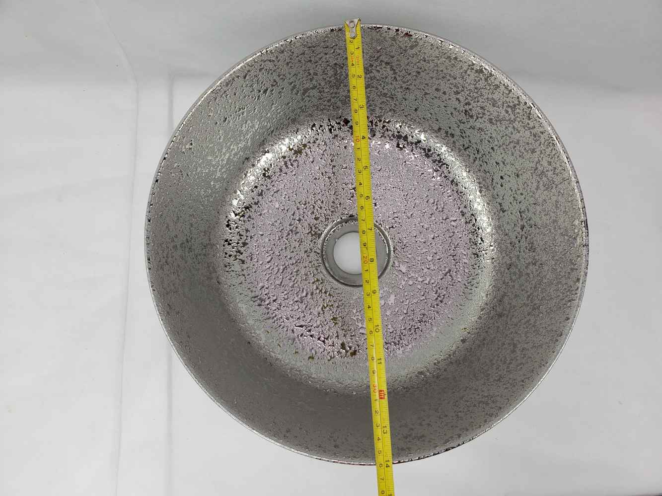 14.09-in. x 14.09-in. Round Bathroom Vessel Sink Silver Enamel Glaze