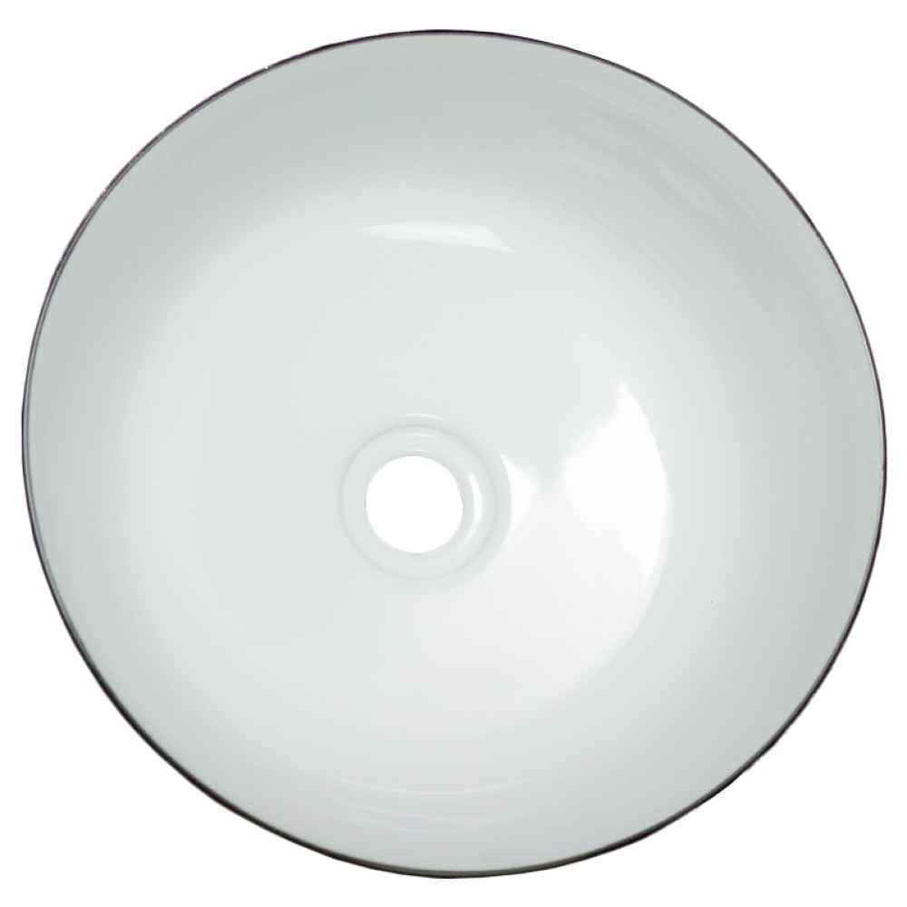14.09-in. x 14.09-in. Round Bathroom Vessel Sink Black-White Enamel Glaze