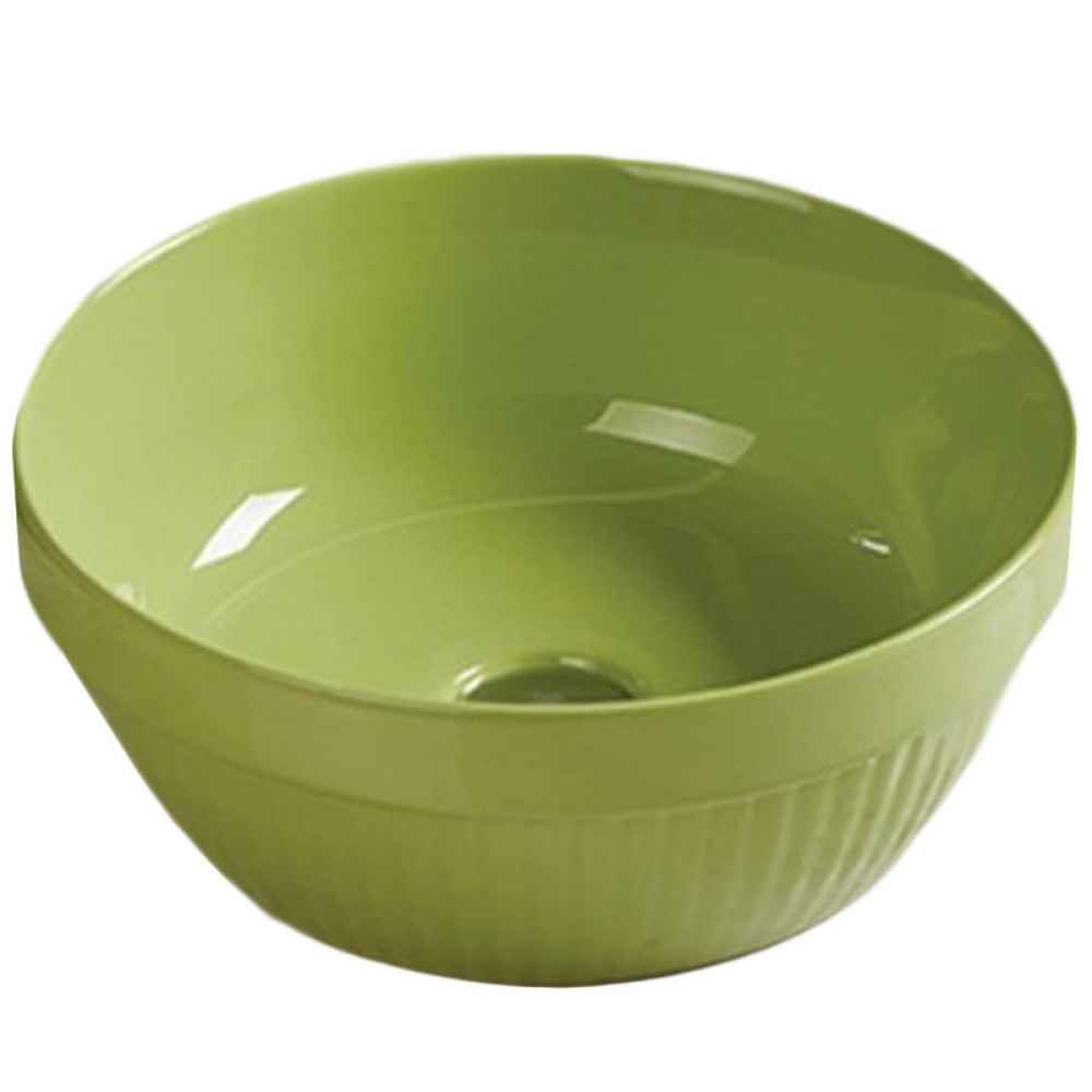 14.09-in. x 14.09-in. Round Bathroom Vessel Sink Olive Enamel Glaze