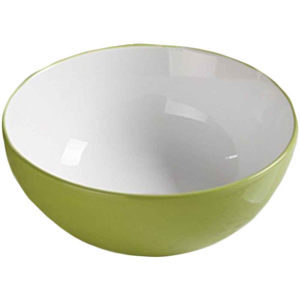 14.09-in. x 14.09-in. Round Bathroom Vessel Sink Olive-White Enamel Glaze