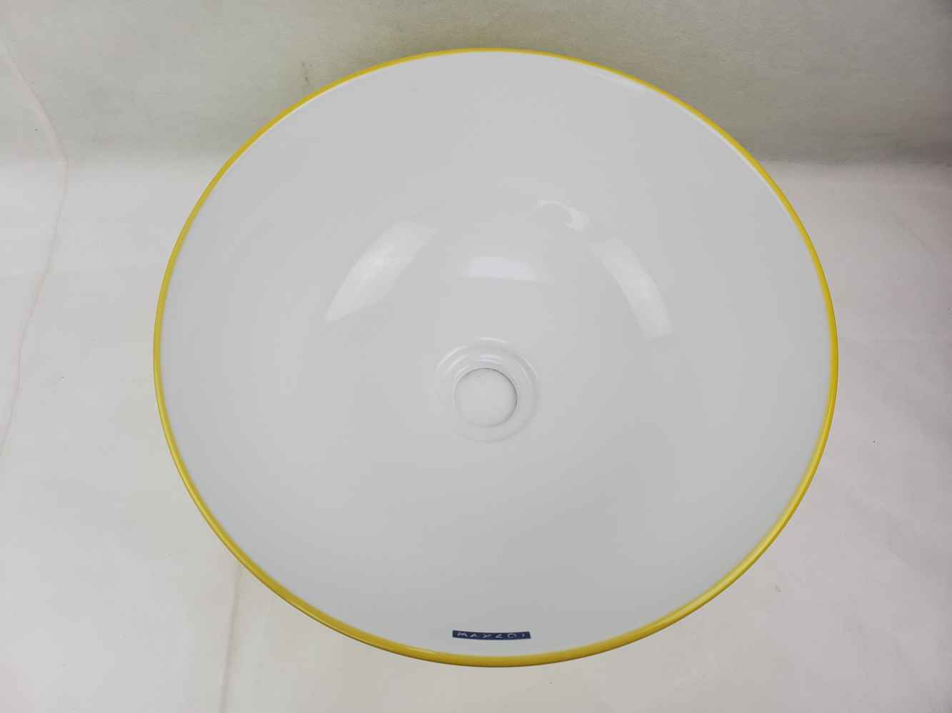 14.09-in. x 14.09-in. Round Bathroom Vessel Sink Yellow Swirl-White Enamel Glaze