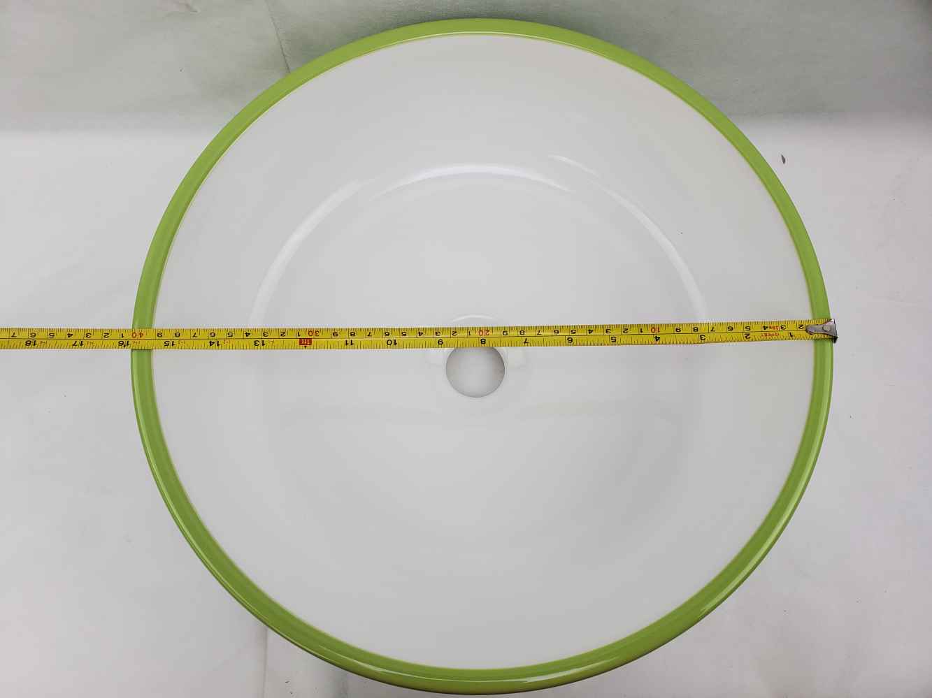 16.14-in. x 16.14-in. Round Bathroom Vessel Sink Olive-White Enamel Glaze