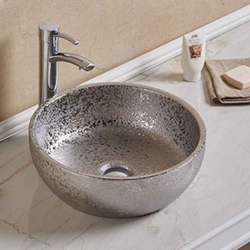 16.14-in. x 16.14-in. Round Bathroom Vessel Sink Silver Enamel Glaze