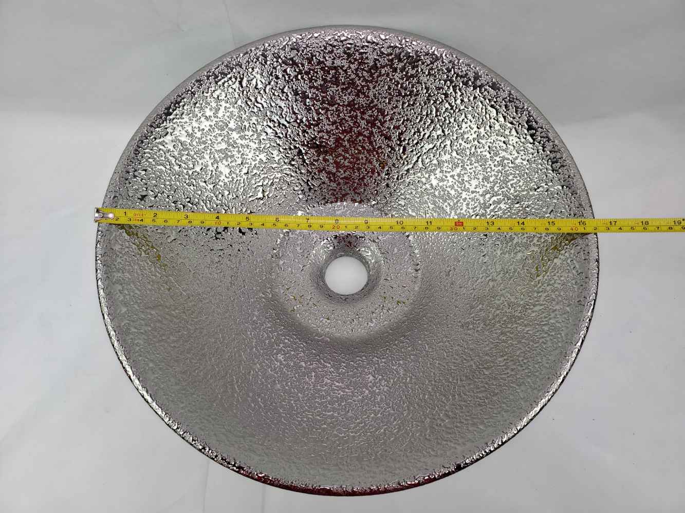 16.34-in. x 16.34-in. Round Bathroom Vessel Sink Silver Enamel Glaze
