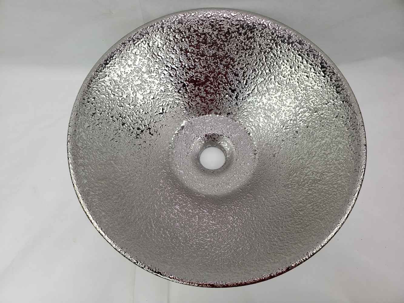 16.34-in. x 16.34-in. Round Bathroom Vessel Sink Silver Enamel Glaze