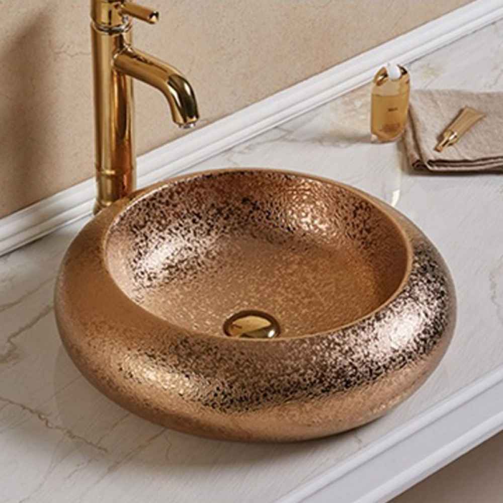 19.3-in. x 19.3-in. Round Bathroom Vessel Sink Oil Rubbed Bronze Enamel Glaze