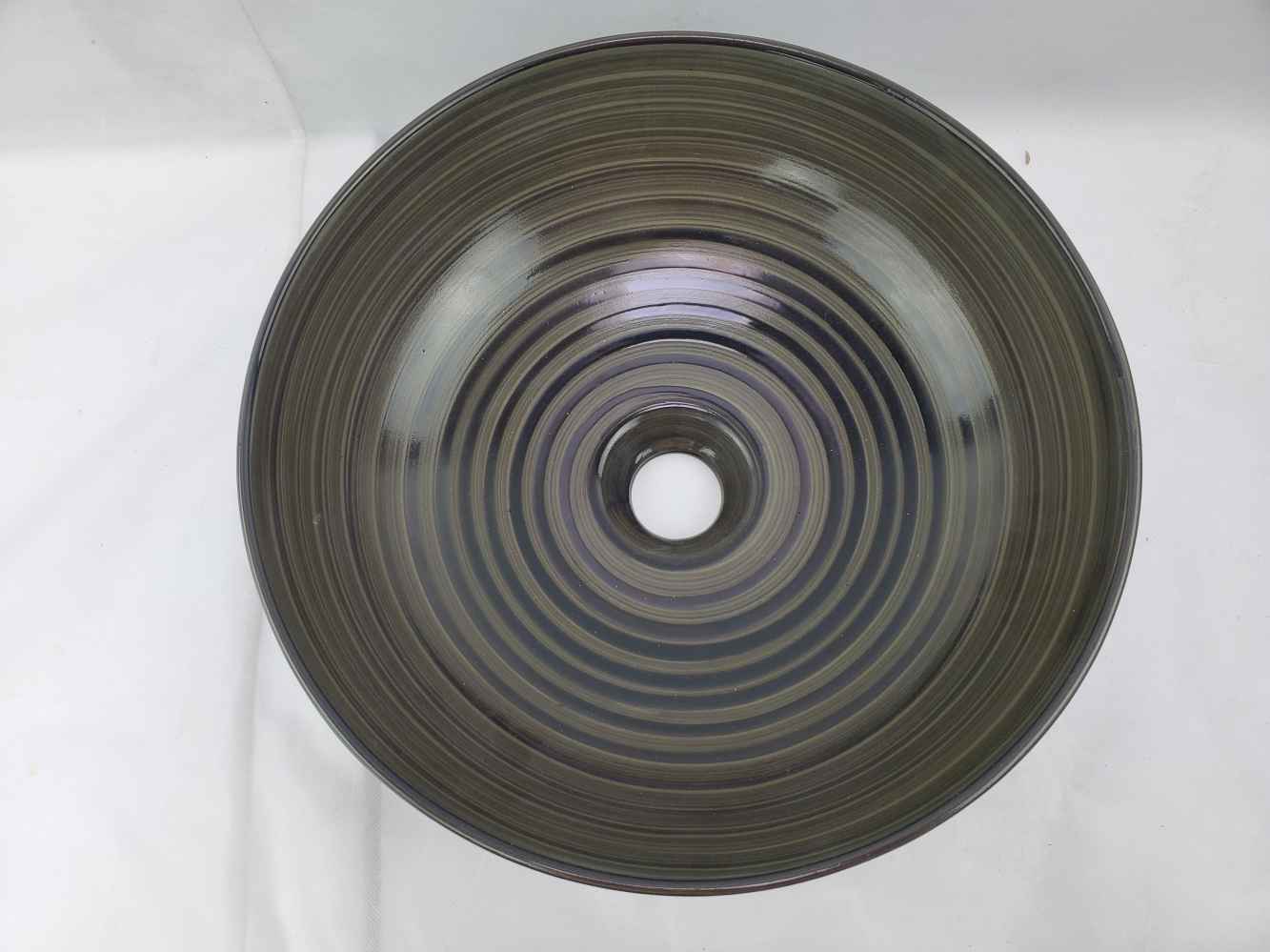 13.98-in. x 13.98-in. Round Bathroom Vessel Sink Black Swirl Enamel Glaze
