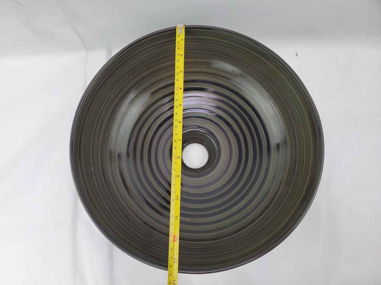 13.98-in. x 13.98-in. Round Bathroom Vessel Sink Black Swirl Enamel Glaze