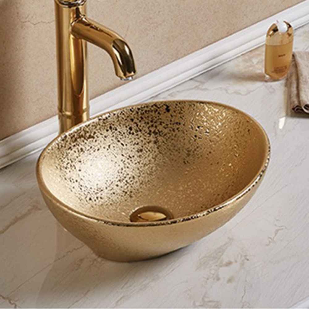 15.94-in. x 13-in. Oval Bathroom Vessel Sink Gold Enamel Glaze