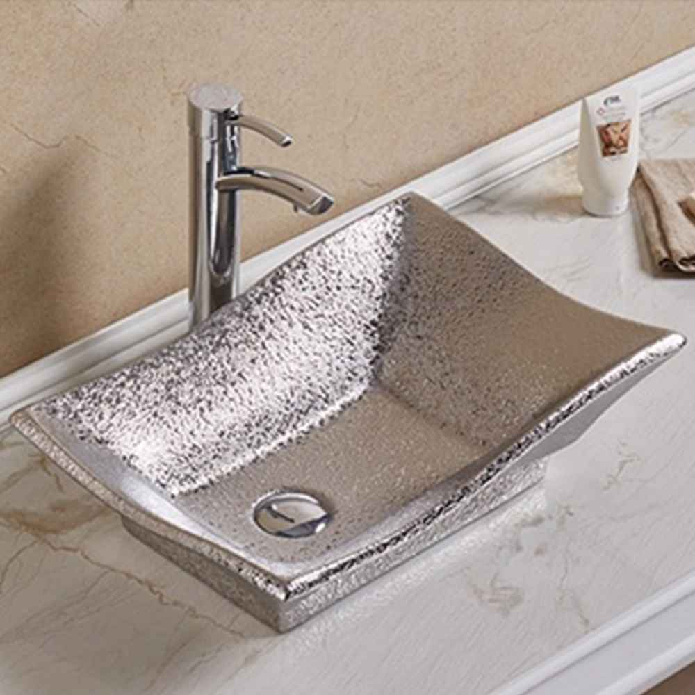 20.08-in. x 14.17-in. Rectangle Bathroom Vessel Sink Silver Enamel Glaze