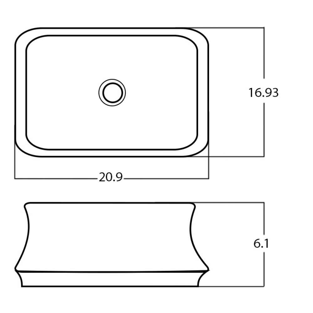 20.9-in. x 16.93-in. Rectangle Bathroom Vessel Sink White Enamel Glaze