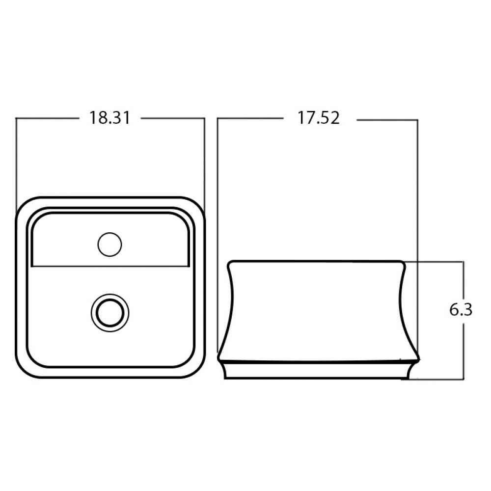 18.31-in. x 17.52-in. Square Bathroom Vessel Sink White Enamel Glaze