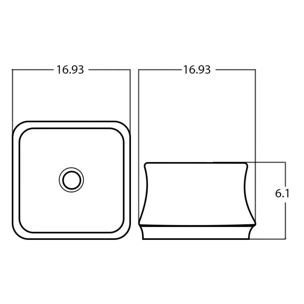 16.93-in. x 16.93-in. Square Bathroom Vessel Sink White Enamel Glaze