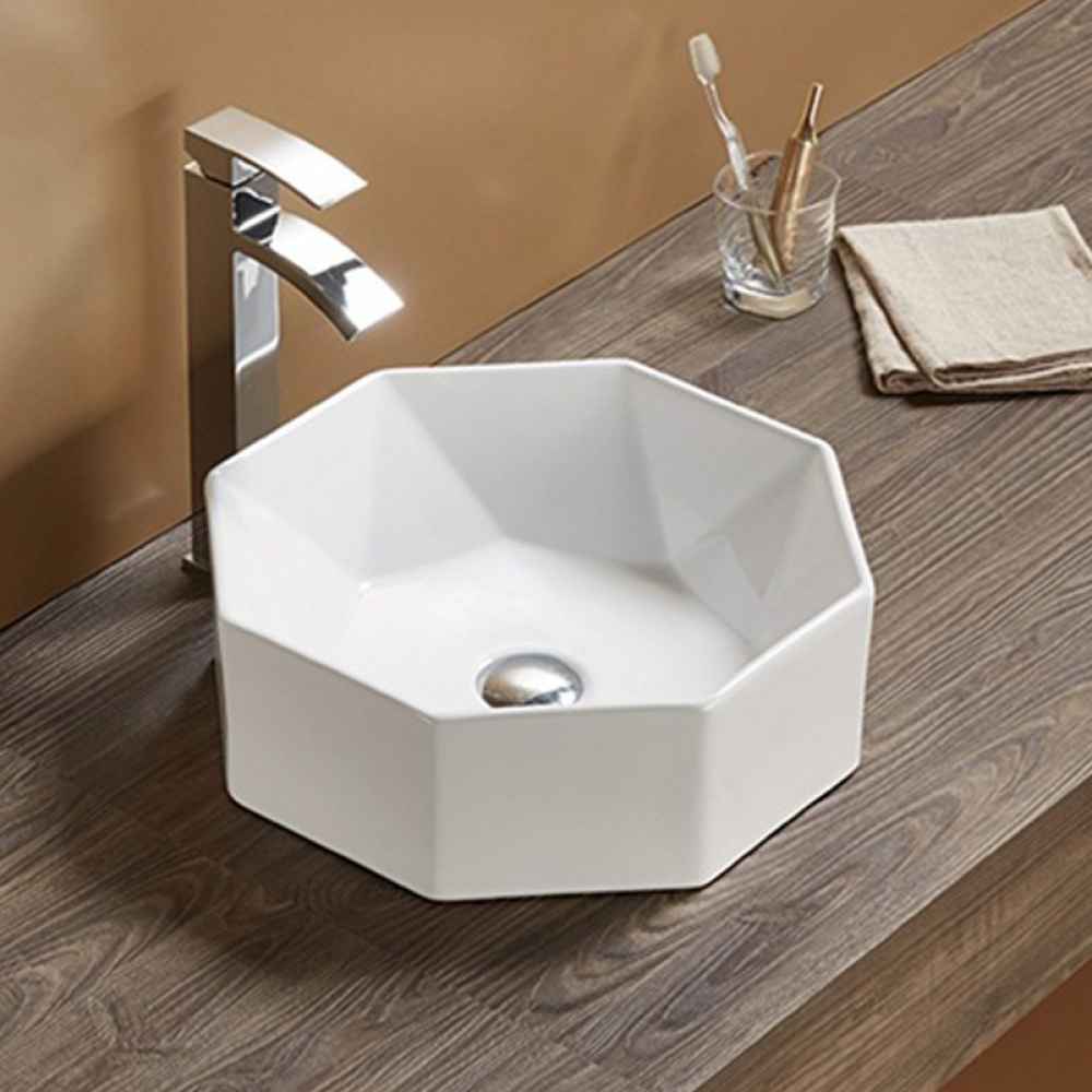 15.35-in. x 15.35-in. Round Bathroom Vessel Sink White Enamel Glaze