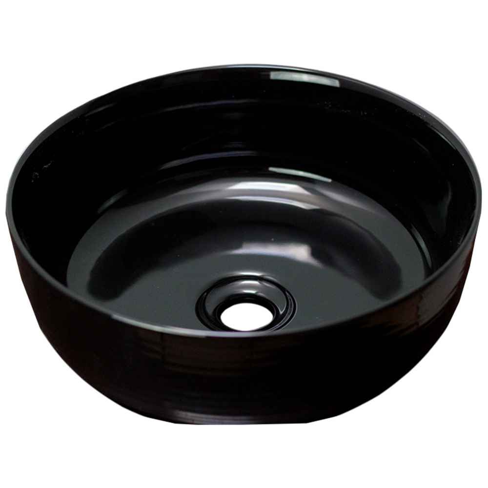 14.09-in. x 14.09-in. Round Bathroom Vessel Sink Black Enamel Glaze