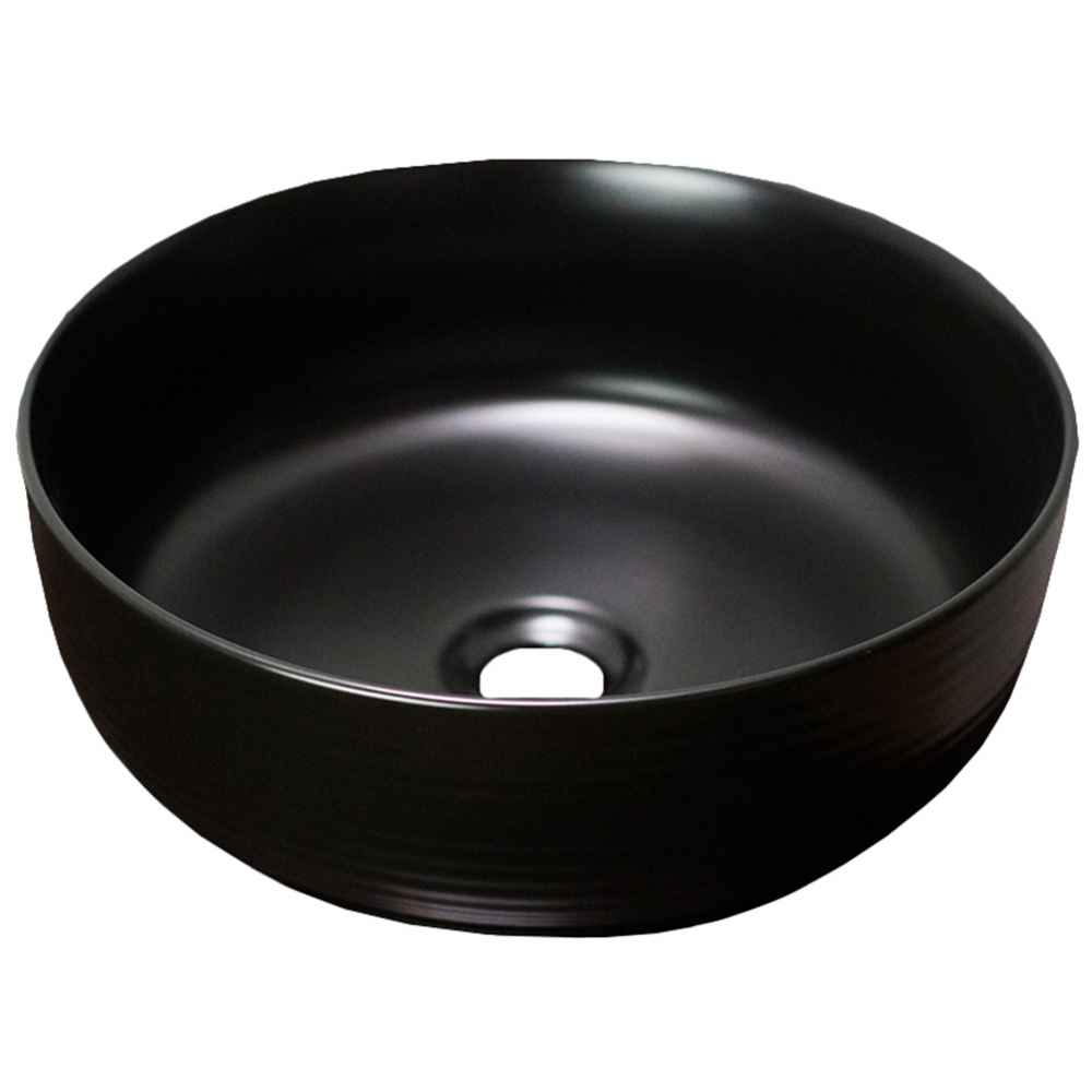 14.09-in. x 14.09-in. Round Bathroom Vessel Sink Black Enamel Glaze