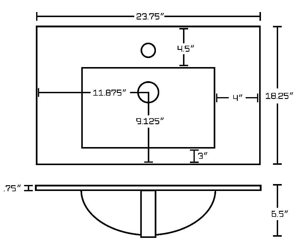 23.75-in. W 18.25-in. D Ceramic Top In White Color For 1 Hole Faucet