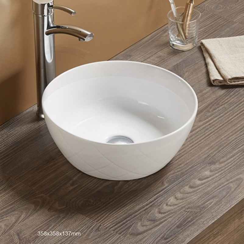 14.09-in. x 14.09-in. Round Bathroom Vessel Sink White Enamel Glaze