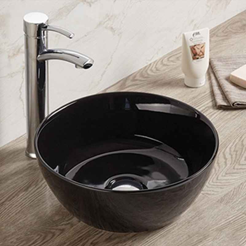 14.09-in. x 14.09-in. Round Bathroom Vessel Sink Black Enamel Glaze