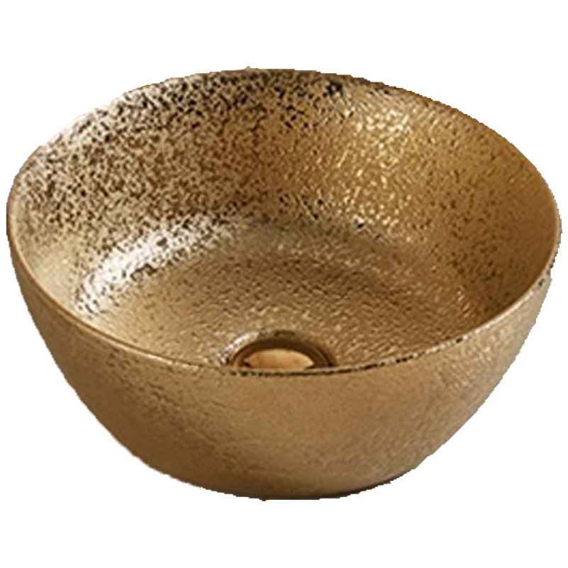14.09-in. x 14.09-in. Round Bathroom Vessel Sink Gold Enamel Glaze
