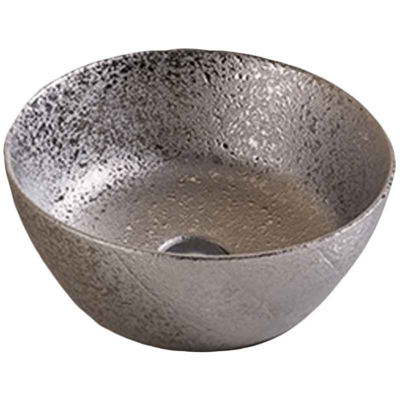 14.09-in. x 14.09-in. Round Bathroom Vessel Sink Silver Enamel Glaze