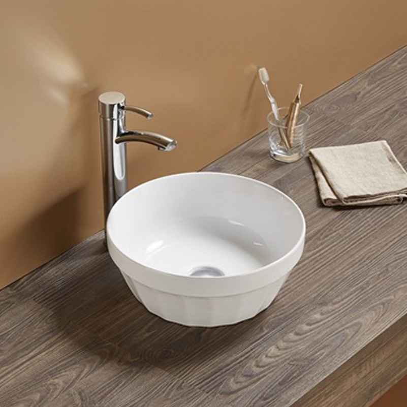 14.09-in. x 14.09-in. Round Bathroom Vessel Sink White Enamel Glaze