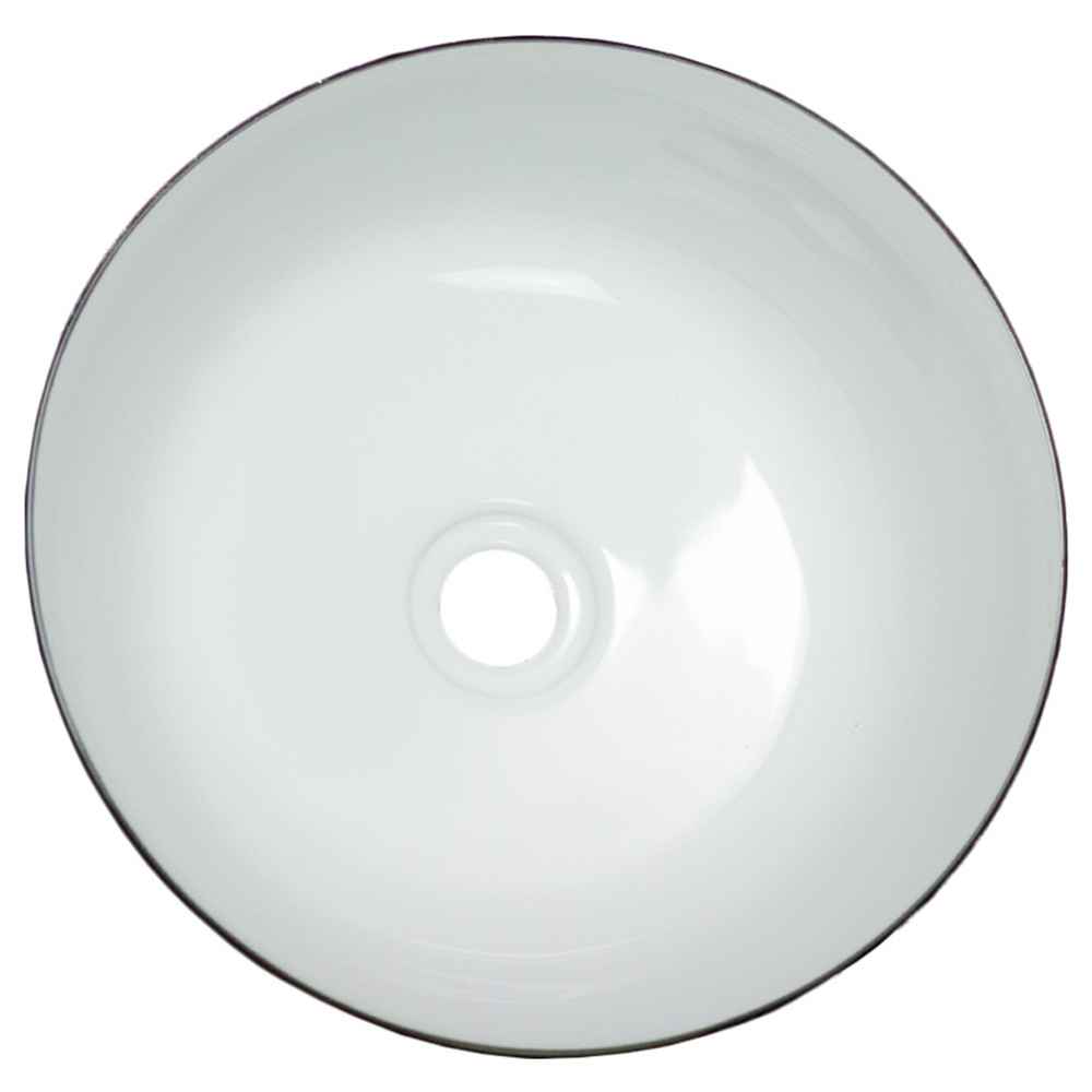 14.09-in. x 14.09-in. Round Bathroom Vessel Sink Black-White Enamel Glaze