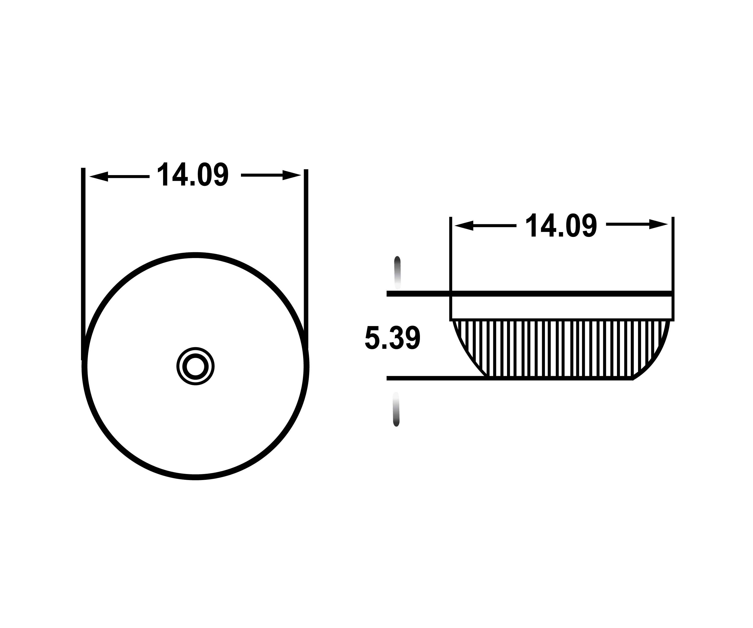 14.09-in. x 14.09-in. Round Bathroom Vessel Sink Black-White Enamel Glaze