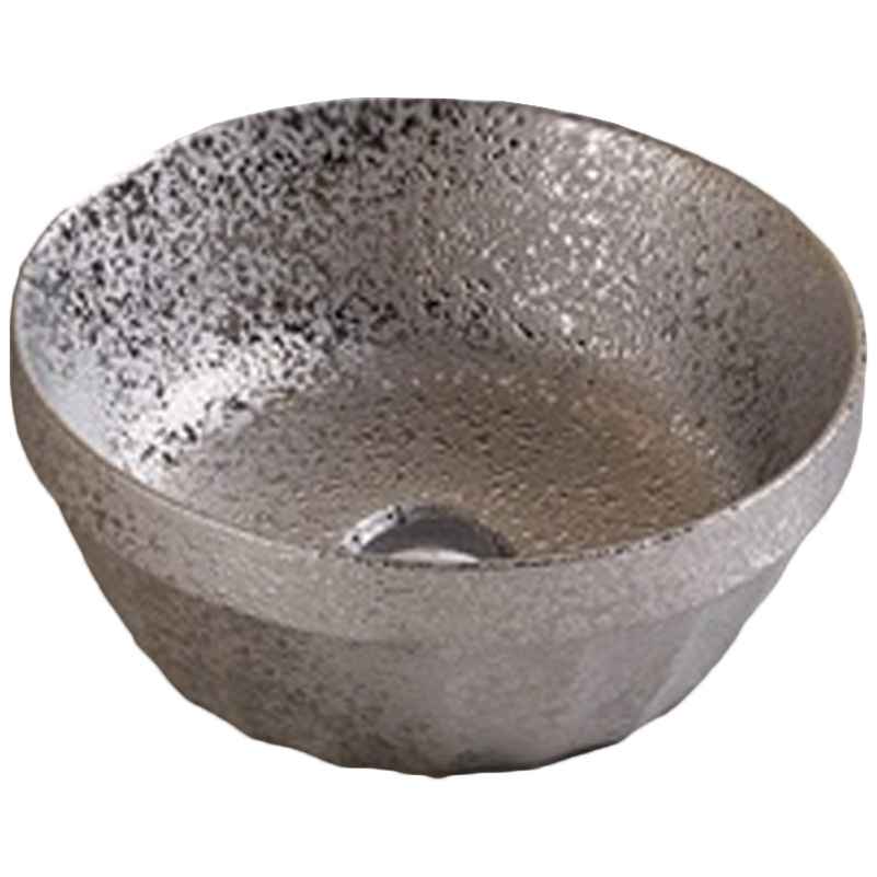 14.09-in. x 14.09-in. Round Bathroom Vessel Sink Silver Enamel Glaze