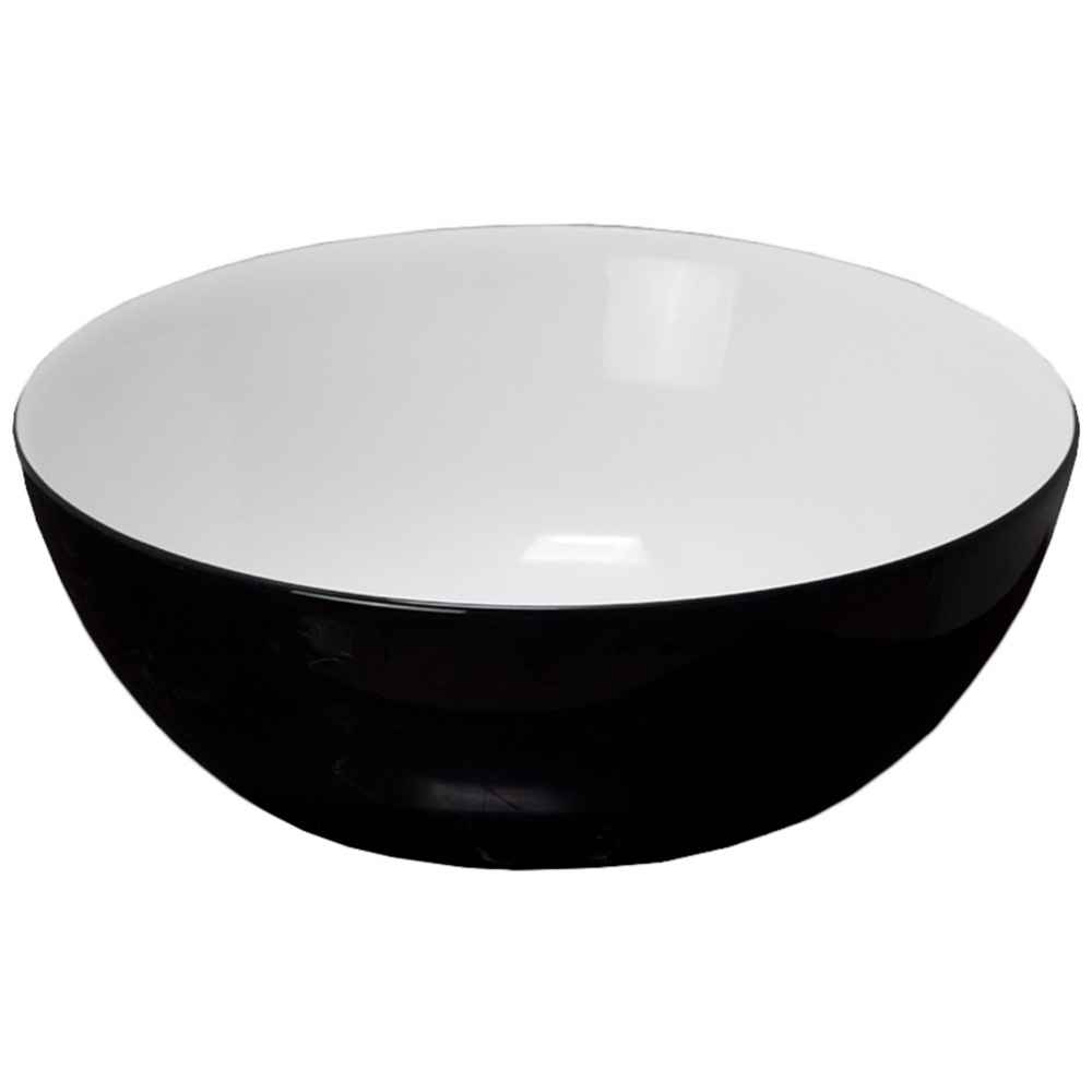 14.09-in. x 14.09-in. Round Bathroom Vessel Sink Black-White Enamel Glaze