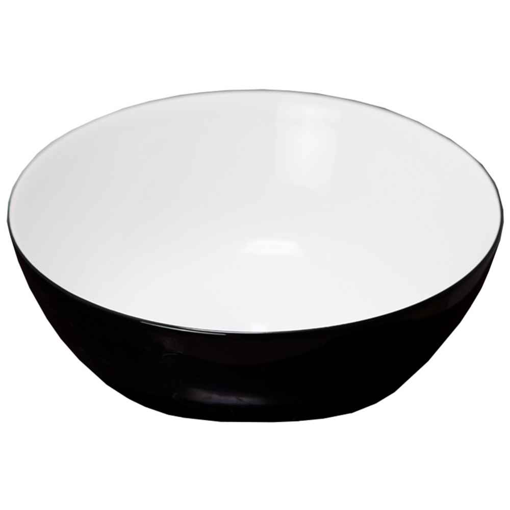 14.09-in. x 14.09-in. Round Bathroom Vessel Sink Black-White Enamel Glaze