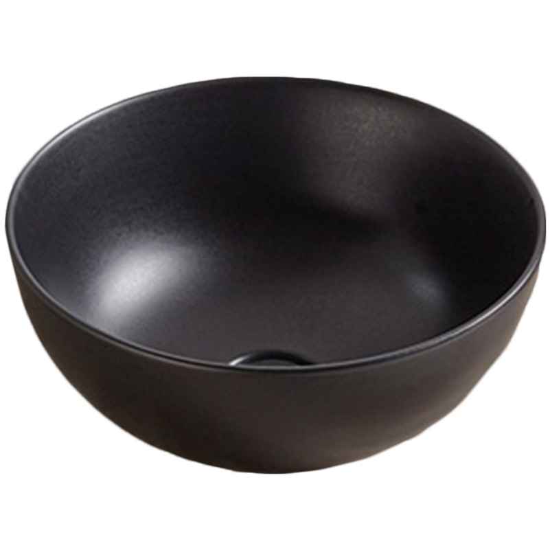 14.09-in. x 14.09-in. Round Bathroom Vessel Sink Black Enamel Glaze