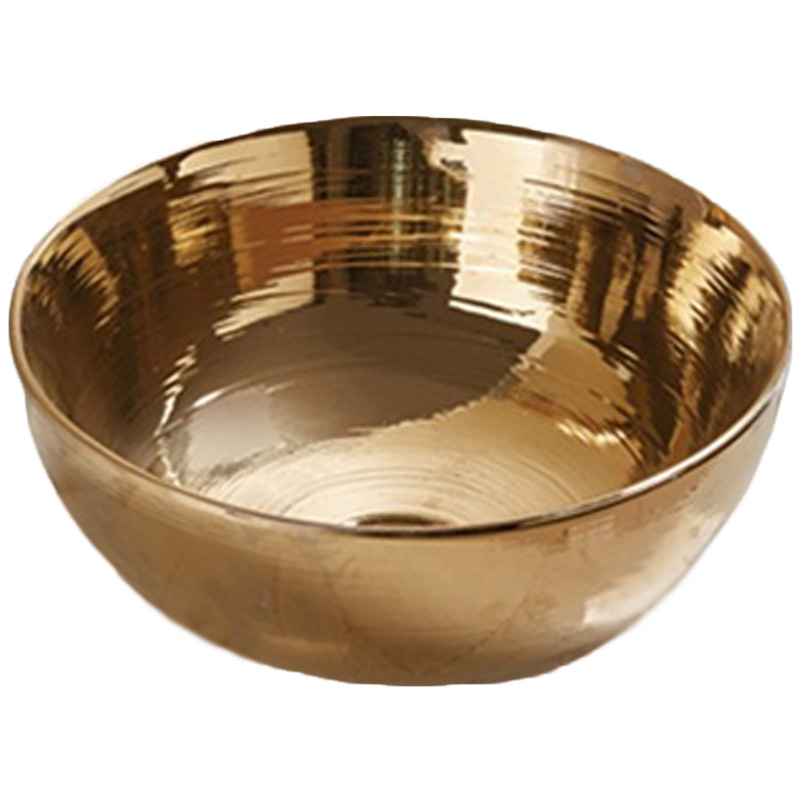 14.09-in. x 14.09-in. Round Bathroom Vessel Sink Gold Enamel Glaze