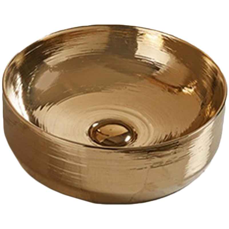 13.89-in. x 13.89-in. Round Bathroom Vessel Sink Gold Enamel Glaze