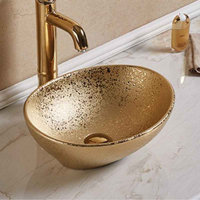 15.94-in. x 13-in. Oval Bathroom Vessel Sink Gold Enamel Glaze