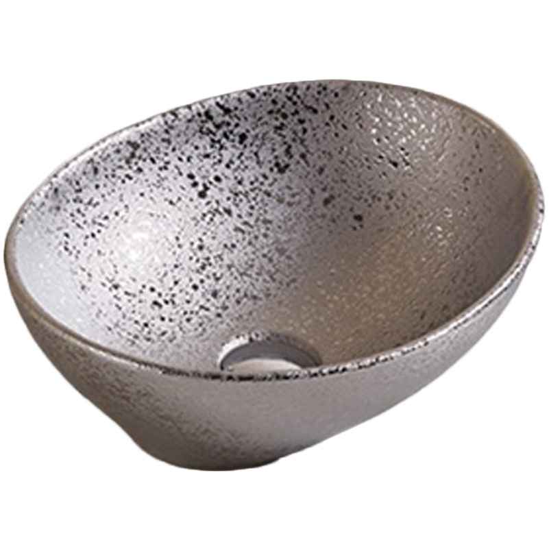 15.94-in. x 13-in. Oval Bathroom Vessel Sink Silver Enamel Glaze
