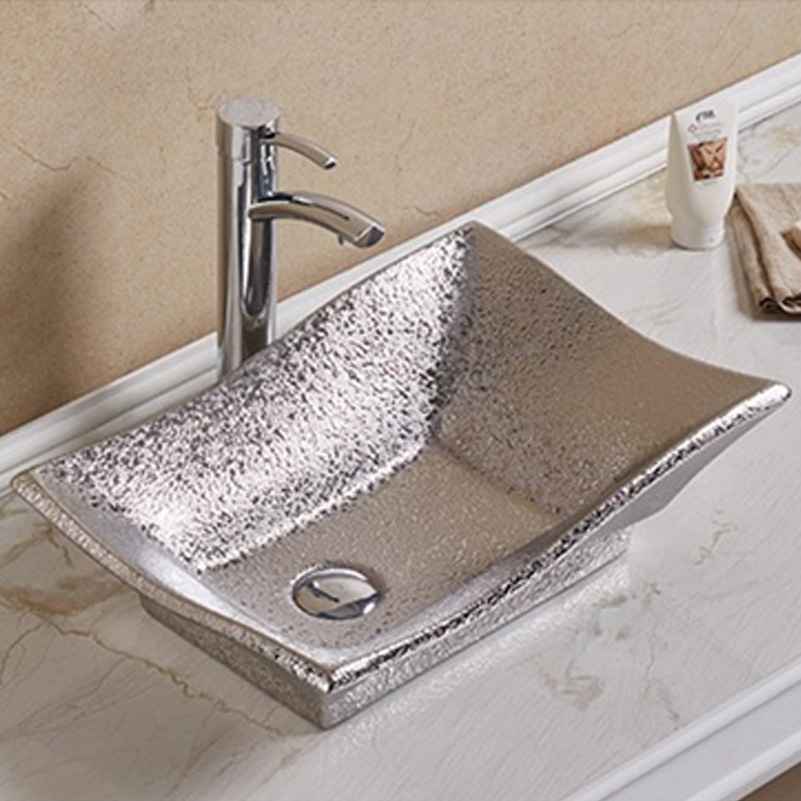 20.08-in. x 14.17-in. Rectangle Bathroom Vessel Sink Silver Enamel Glaze