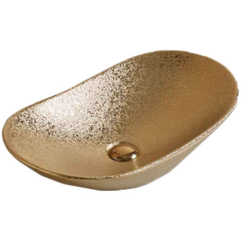 24.21-in. x 14.17-in. Oval Bathroom Vessel Sink Gold Enamel Glaze