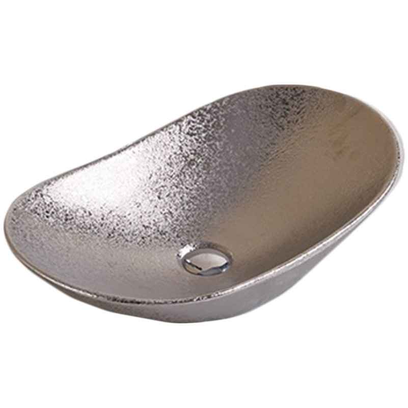 24.21-in. x 14.17-in. Oval Bathroom Vessel Sink Silver Enamel Glaze