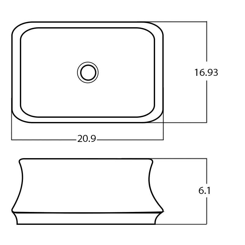 20.9-in. x 16.93-in. Rectangle Bathroom Vessel Sink White Enamel Glaze