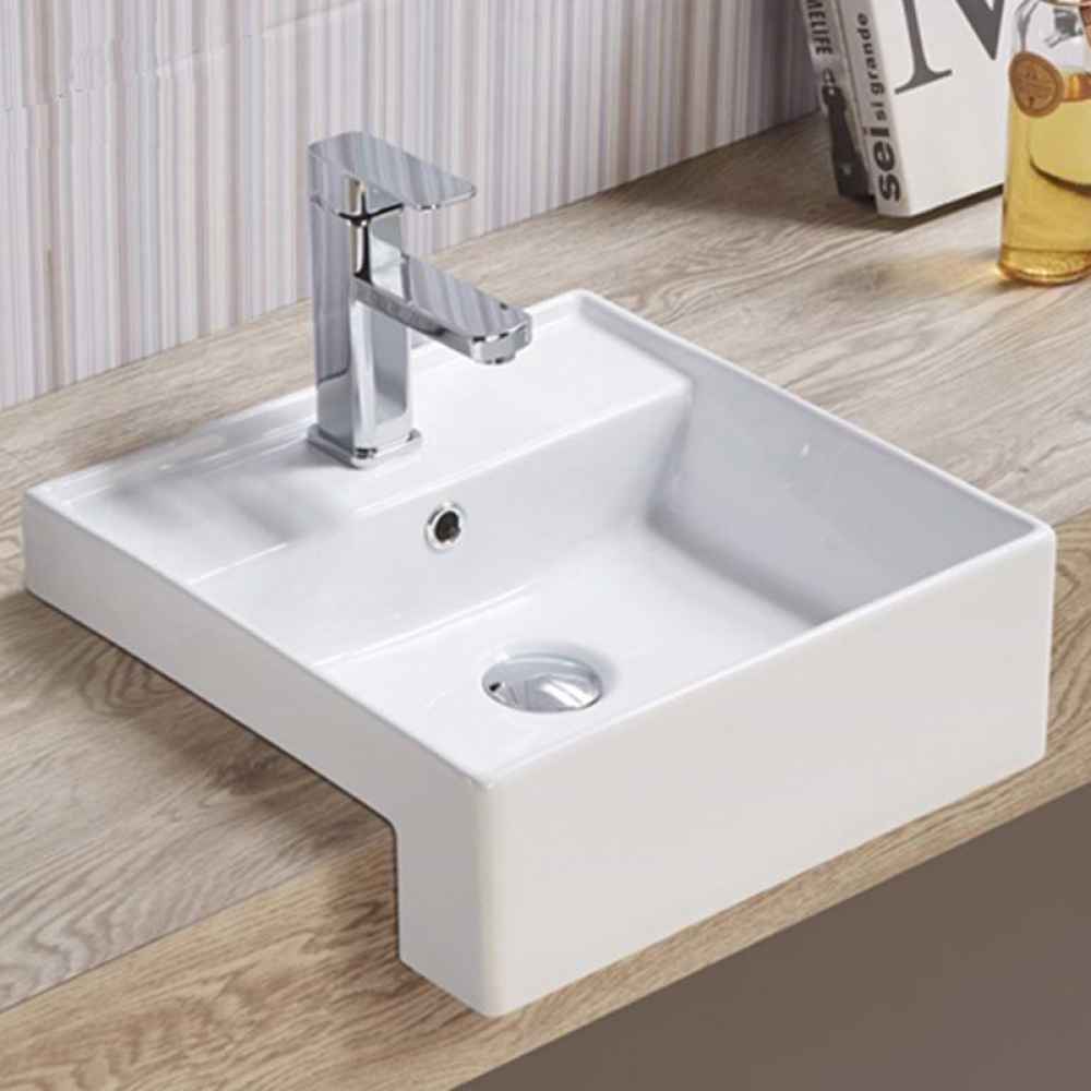 16.14-in. x 16.14-in. Square Bathroom Vessel Sink White Enamel Glaze
