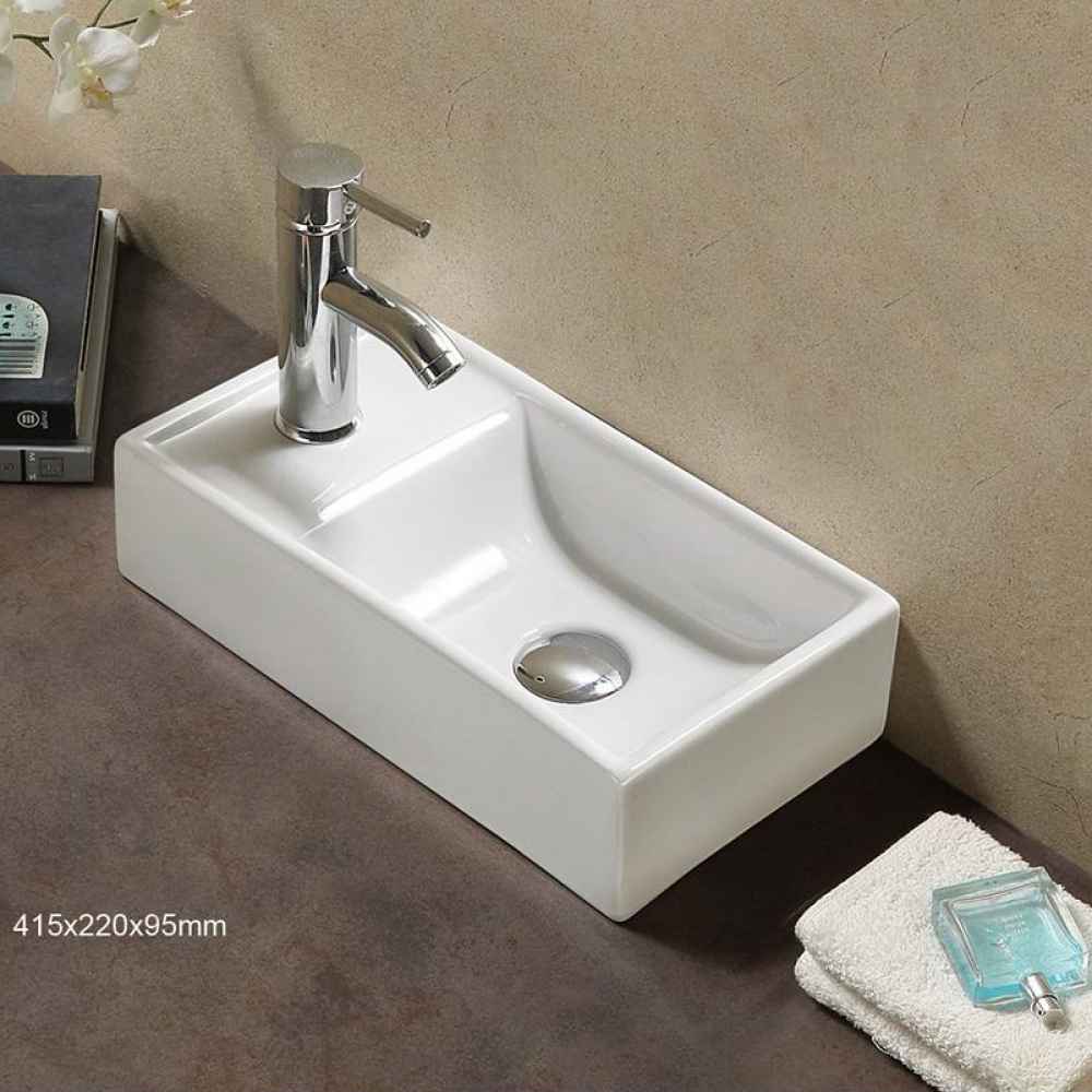 16.3 x 8.7 in White Rectangle Ceramic Bathroom Vessel Sink