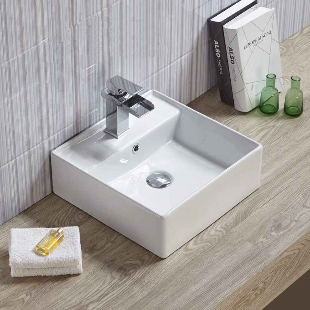 15-in. x 15-in. Square Bathroom Vessel Sink White Enamel Glaze