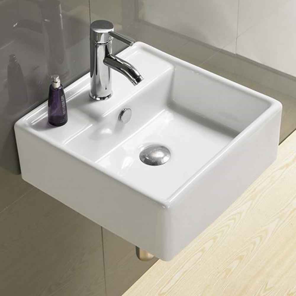 18.1-in. x 18.1-in. Square Bathroom Vessel Sink White Enamel Glaze