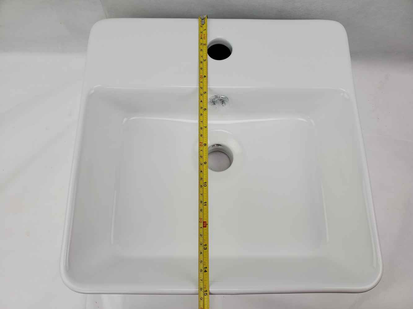 15-in. x 15-in. Square Bathroom Vessel Sink White Enamel Glaze