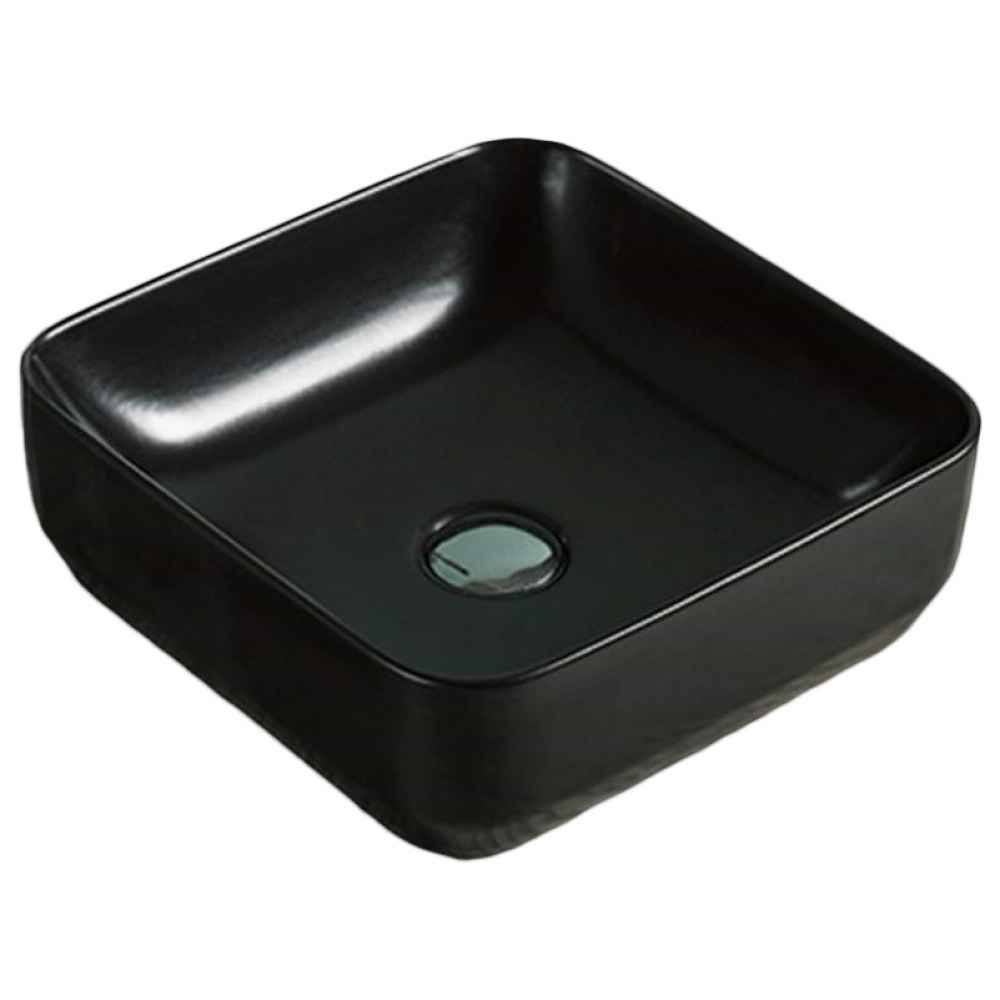 14.2-in. x 14.2-in. Square Bathroom Vessel Sink Black Enamel Glaze