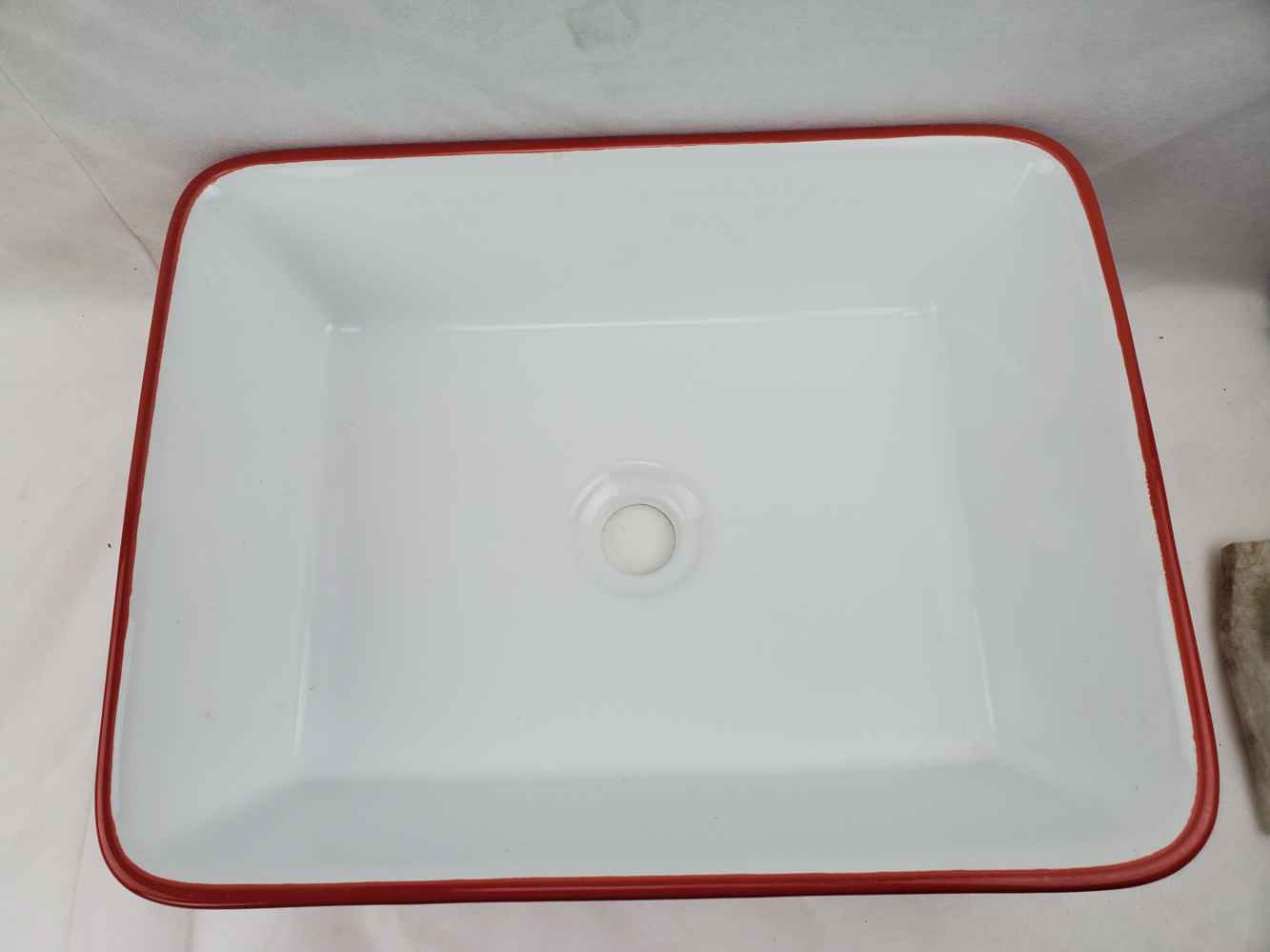 18.9-in. x 14.6-in. Rectangle Bathroom Vessel Sink Red-White Enamel Glaze