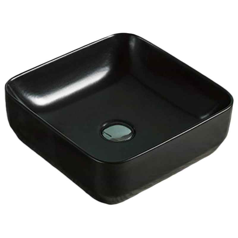 14.2-in. x 14.2-in. Square Bathroom Vessel Sink Black Enamel Glaze