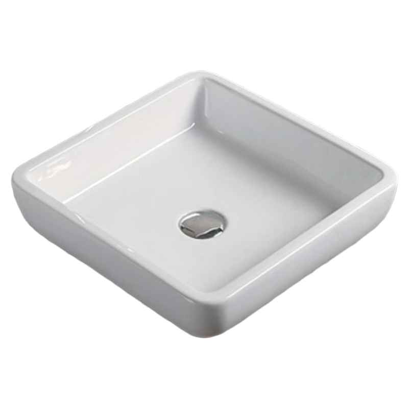 15.9-in. x 15.9-in. Square Bathroom Vessel Sink White Enamel Glaze