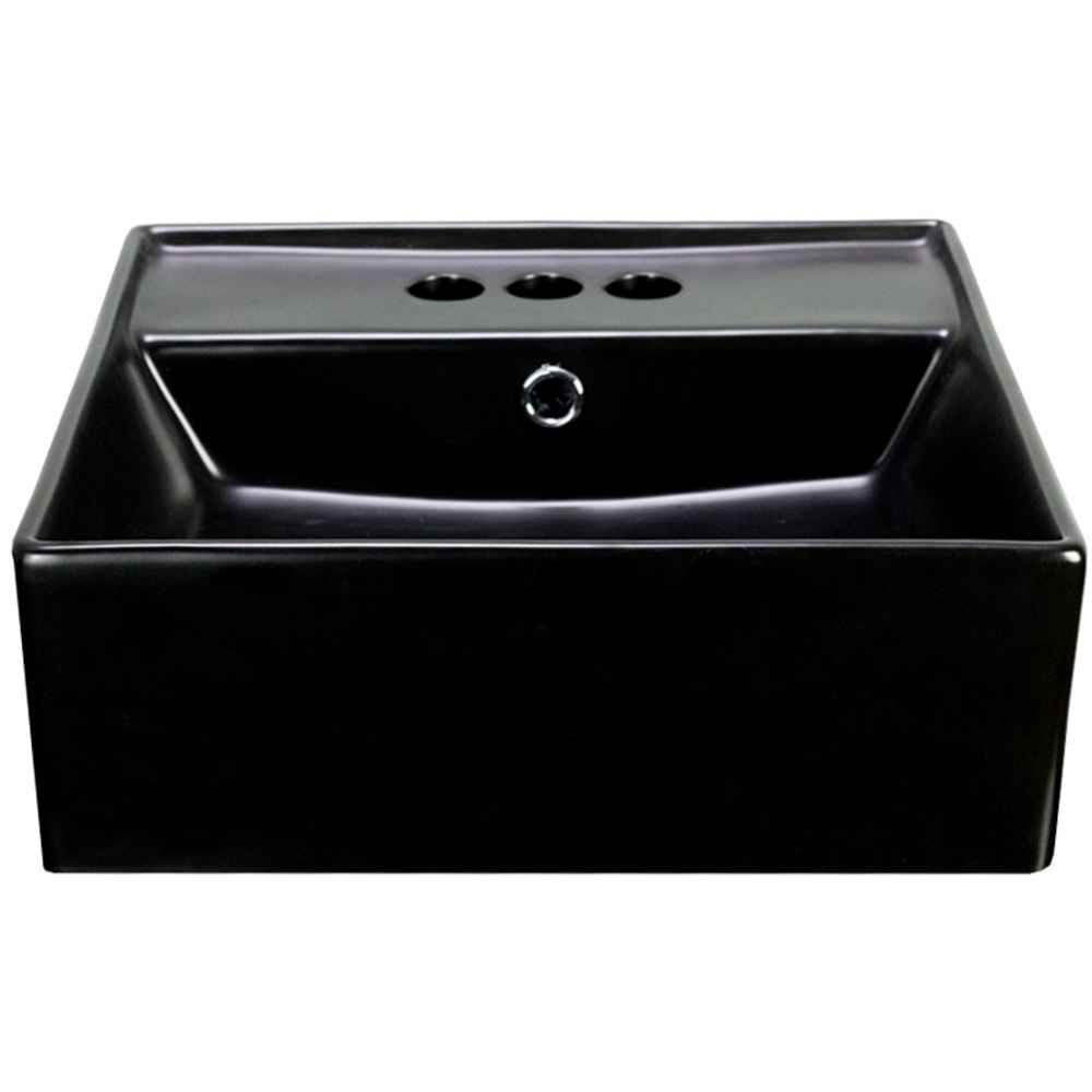 16-in. x 16-in. Square Bathroom Vessel Sink Black Enamel Glaze